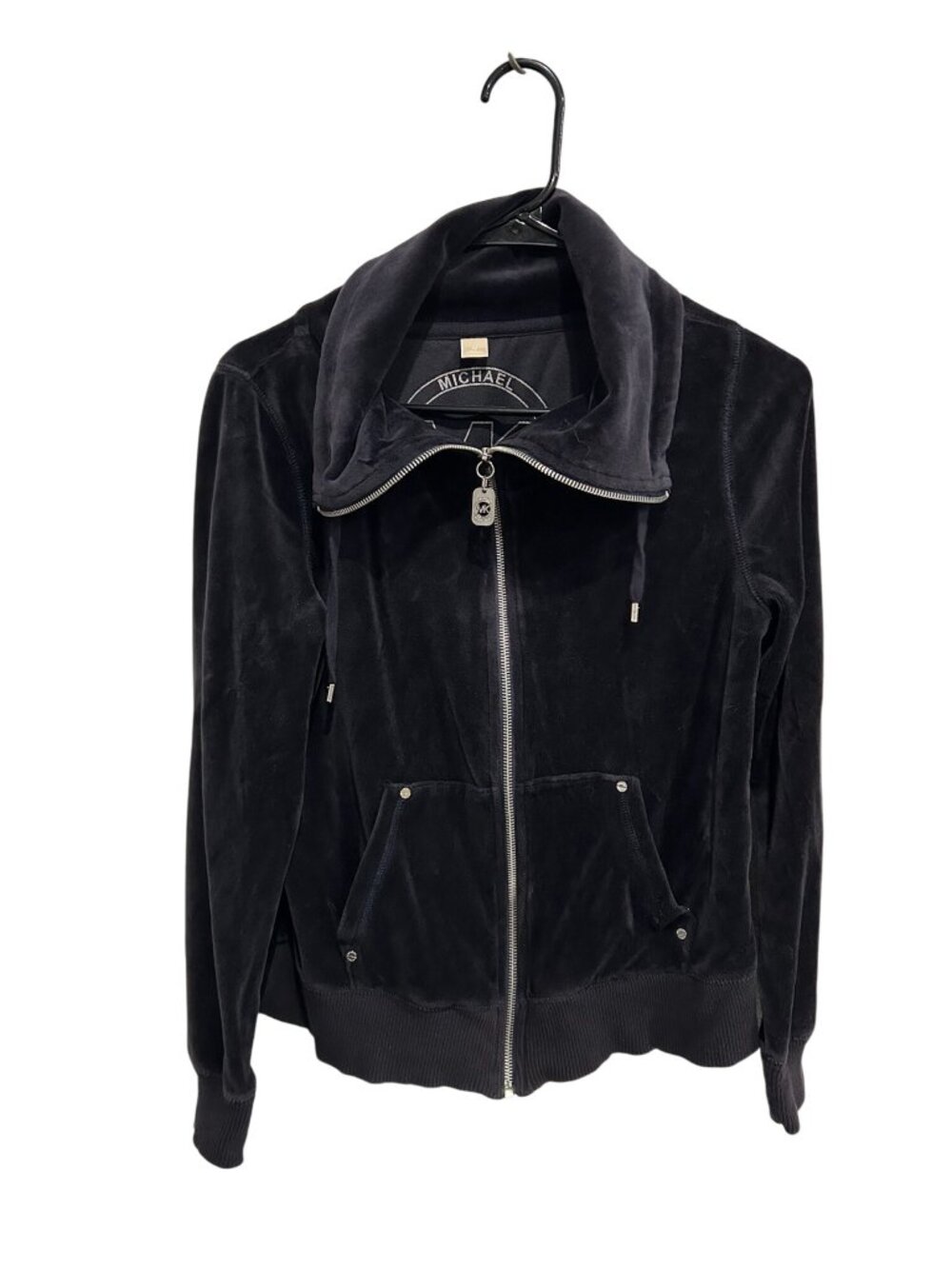 Michael Kors Womens Black Velour Zip-Up Jacket Size M